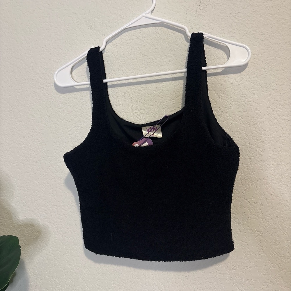 NWT YITTY Black Fuzzy textured Crop Top tank Medium